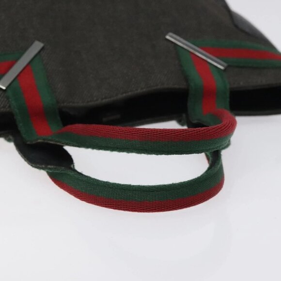 GUCCI Web Sherry Line Hand Bag Canvas Black Silver 73984 Auth ti3159 - Picture 8 of 16